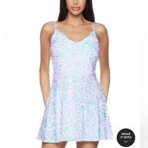 NWT Juniors' V-Neck Sphaghetti-Strap A Line Sequin Dress Sparkling Sequin Dress